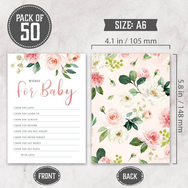 Hat Acrobat Set of 50 Wishes for Baby Cards for Baby Shower - Cute Floral Baby Shower Games - Blush Pink Baby Shower Wishes for Baby Advice Cards Girl Shower Decorations - Image 2
